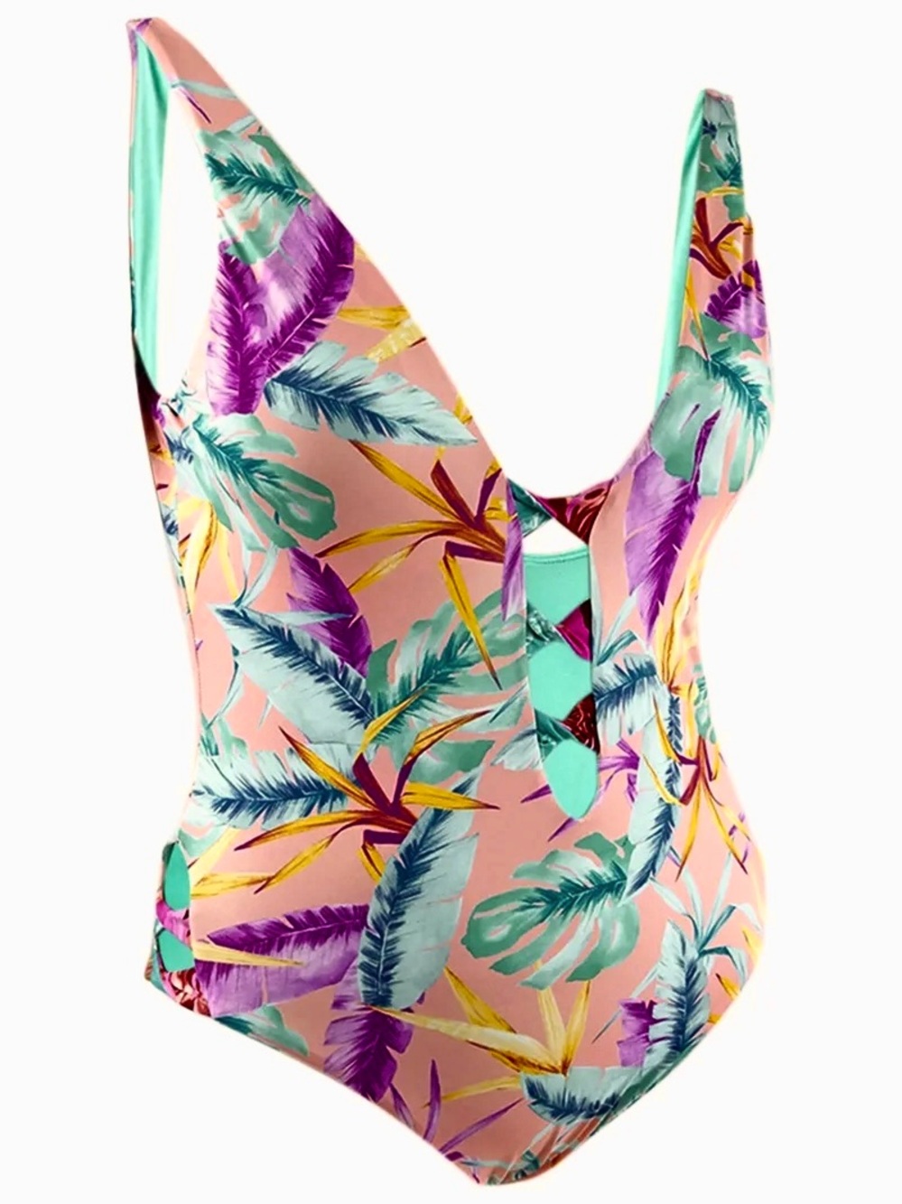 Bar III Copacabana Twist Front Tropical Print One Piece Swimsuit NWT